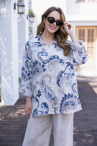 Blouse à imprimés Paisley  – coupe fluide à col classique