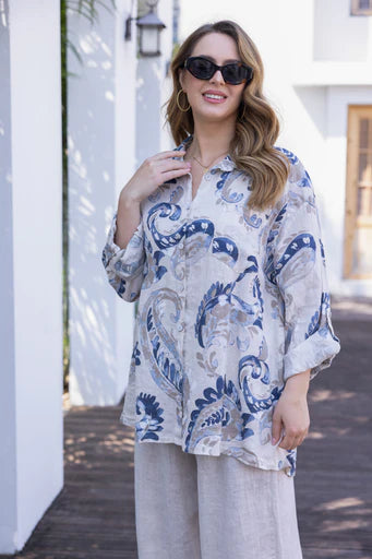 Blouse à imprimés Paisley  – coupe fluide à col classique