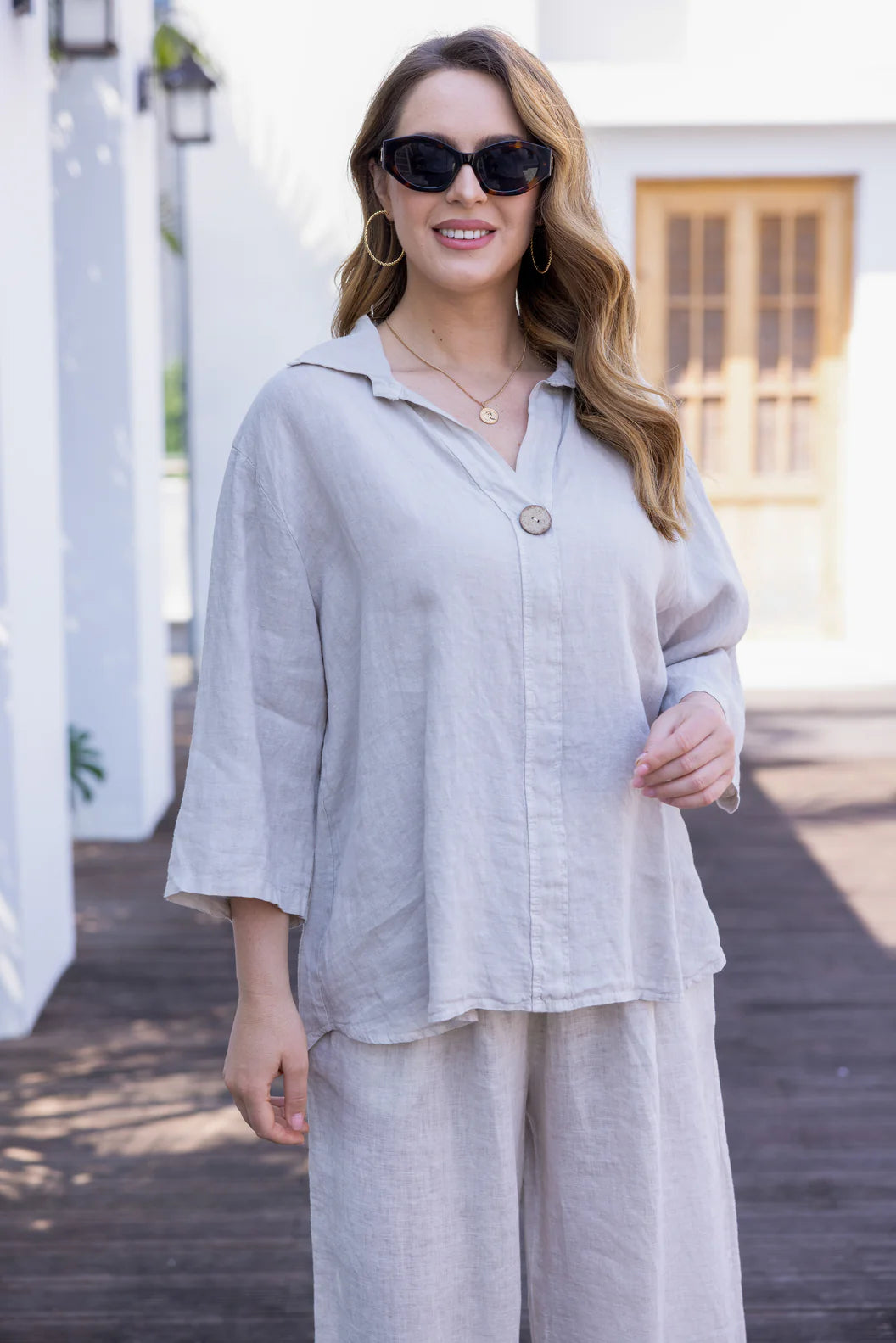 Blouse à col classique manches 3/4 Faye - 100% lin