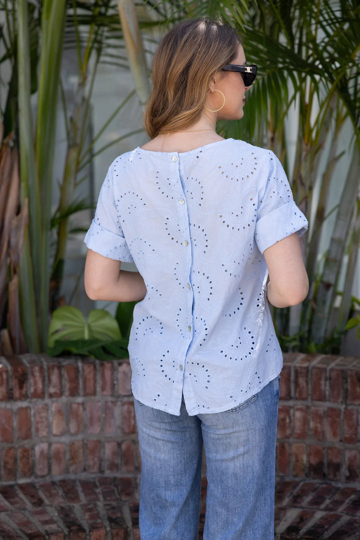 Eva Top – Openwork embroidery and button detail on the back