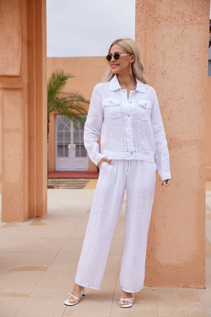 Veston en lin Corrine – Structuré à fines lignes noires