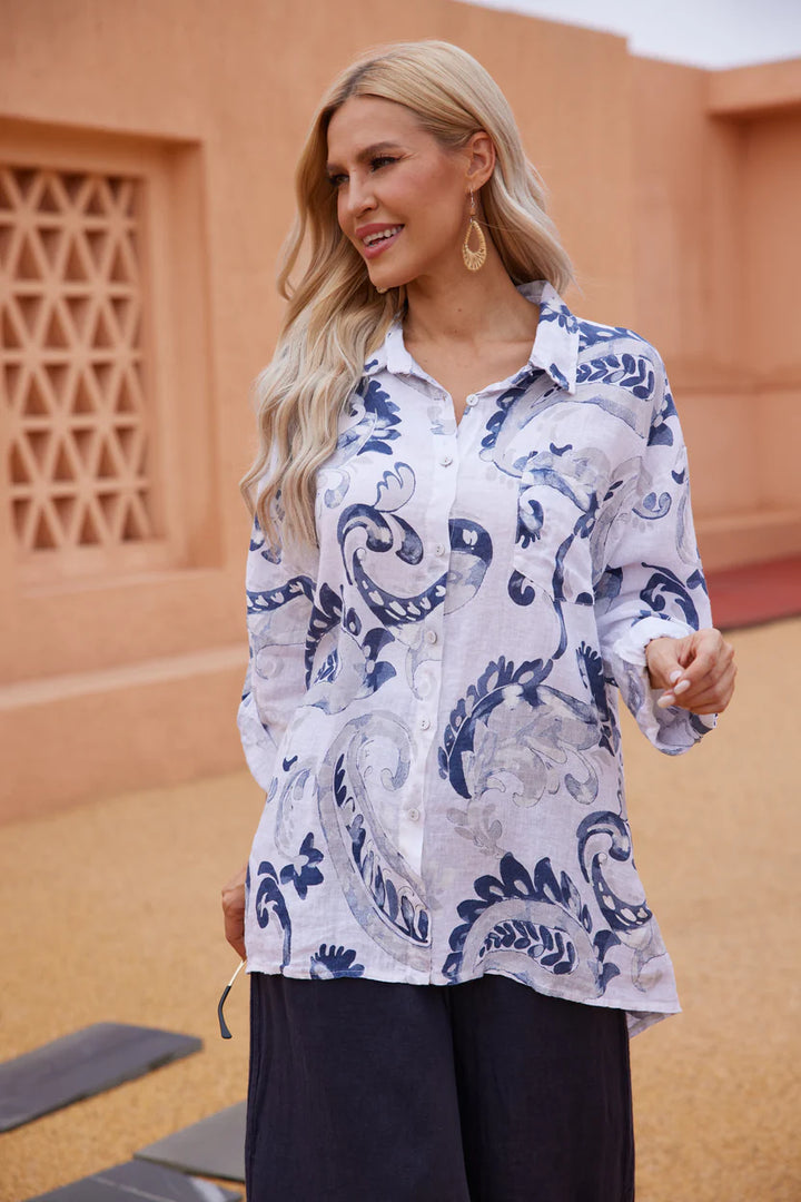 Blouse à imprimés Paisley  – coupe fluide à col classique