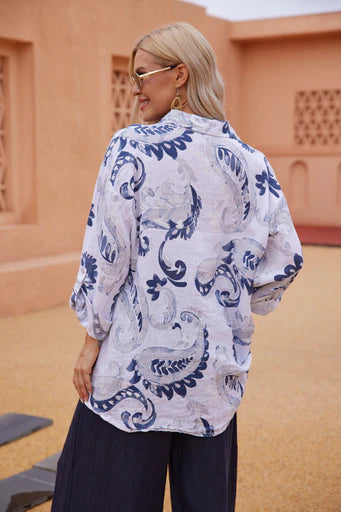 Blouse à imprimés Paisley  – coupe fluide à col classique