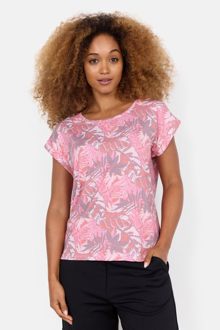 T-shirt imprimé avec motifs de feuilles de palmier