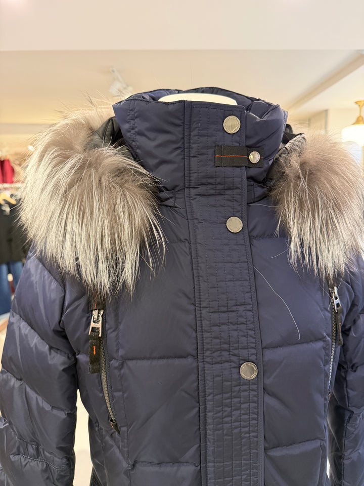 Manteau matelassé élégant à capuchon Mary - Doudoune longue chaude et déperlante avec fourrure