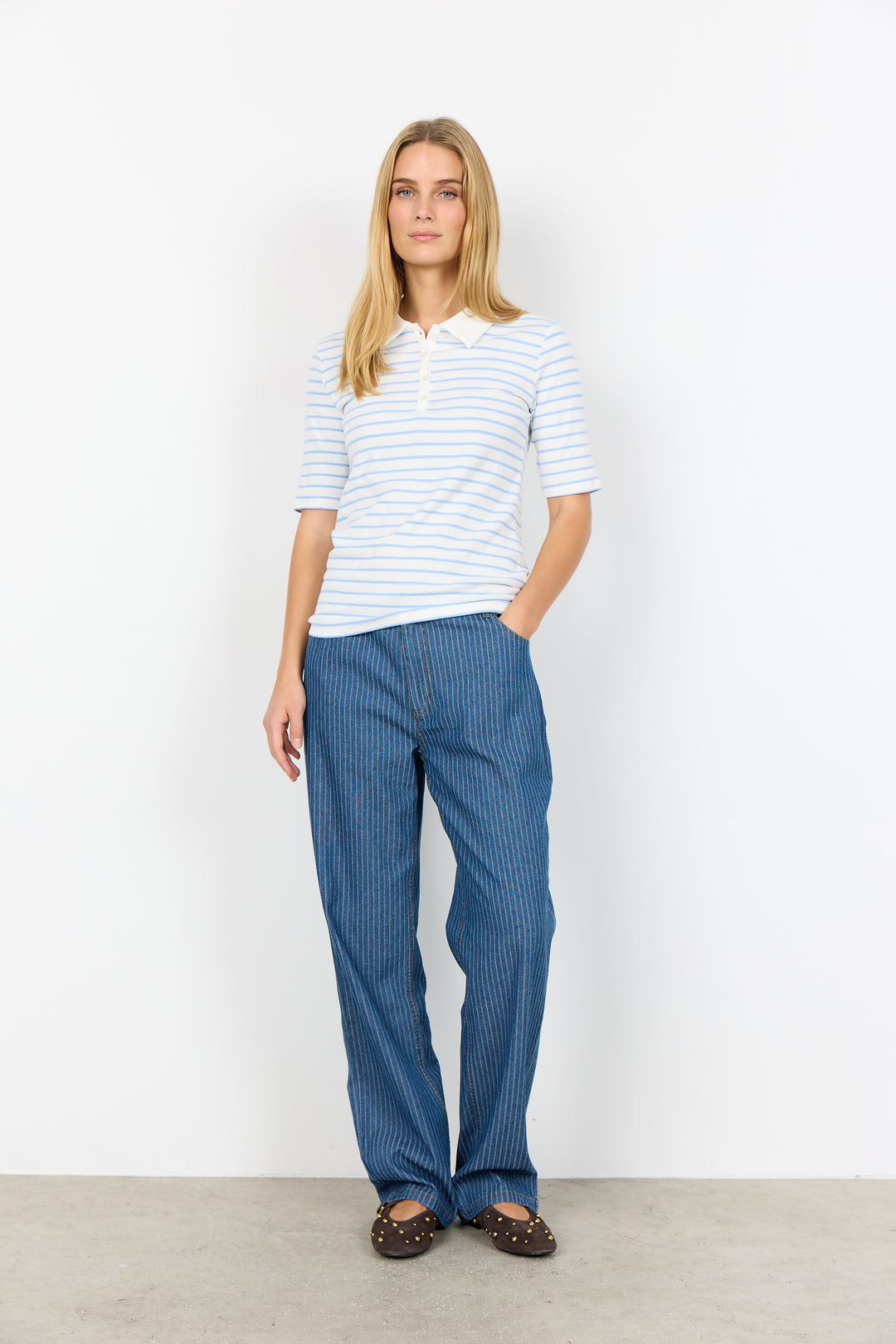 T-shirt rayé à col classique Caimie