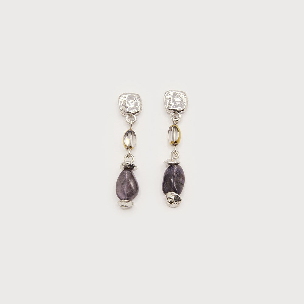 Natural stone earrings on hammered disc