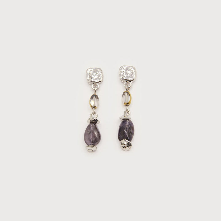 Natural stone earrings on hammered disc