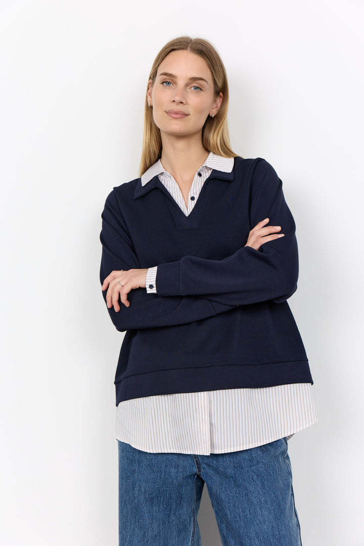 Haut à effet superposé et col chemise Banu - Mélange modal
