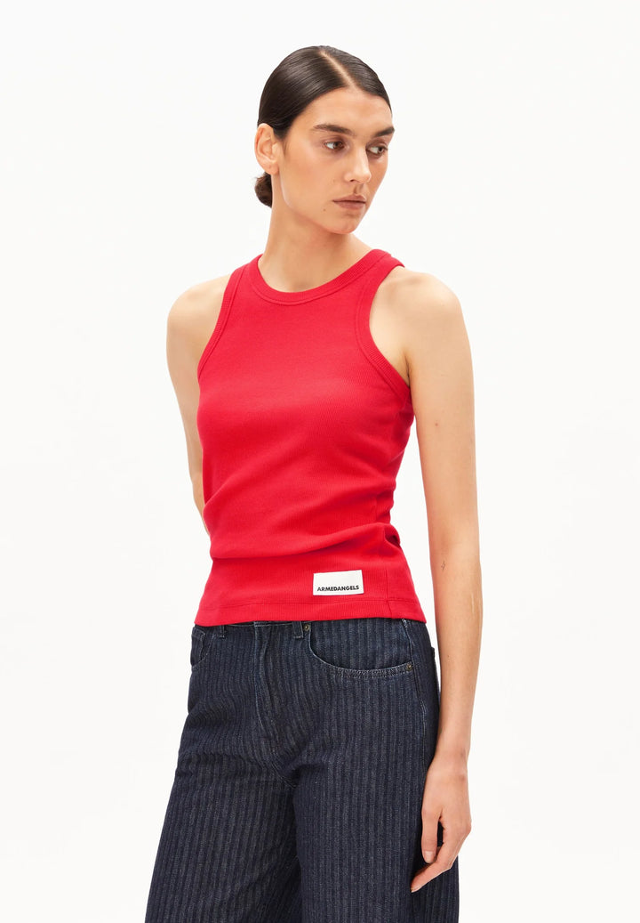 Camisole à encolure ronde Kanitaa - Haut ajusté uni en coton biologique extensible