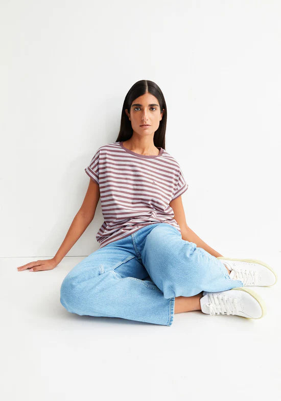 T-shirt à lignes framboises Idaara