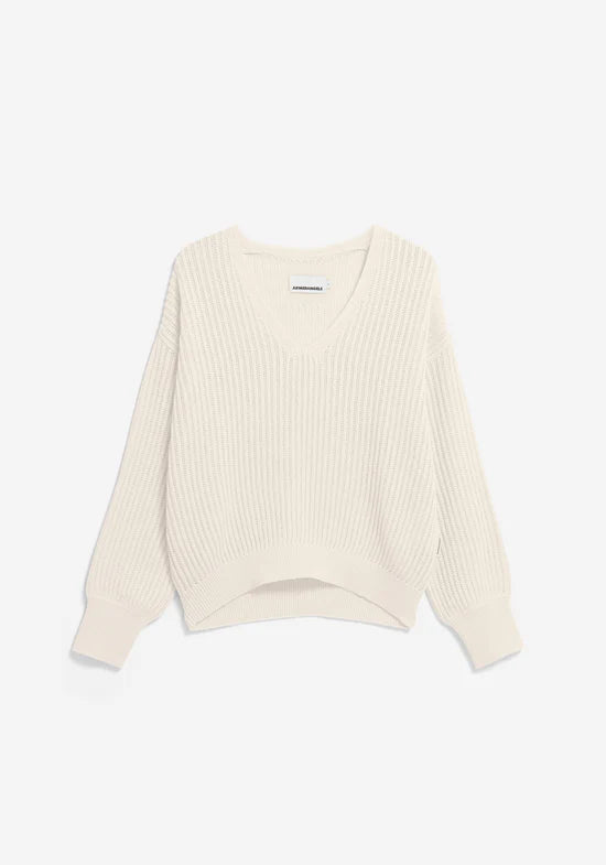 V-neck Ribbed Knit Top - Linen Blend