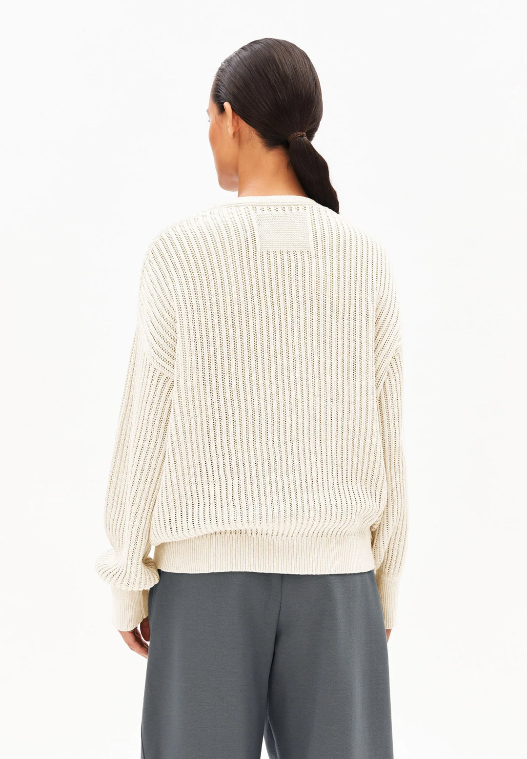V-neck Ribbed Knit Top - Linen Blend