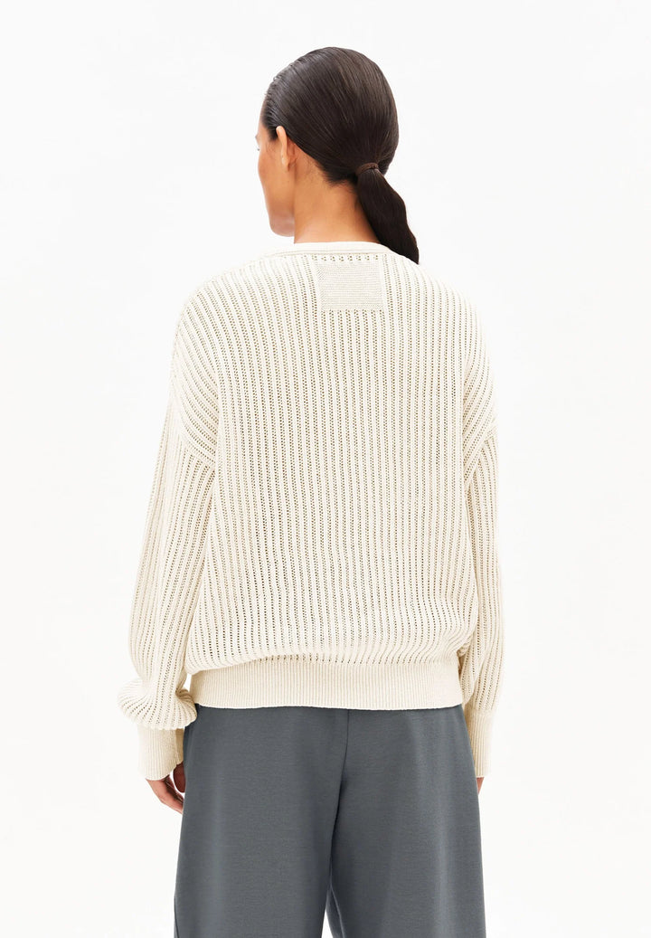 V-neck Ribbed Knit Top - Linen Blend
