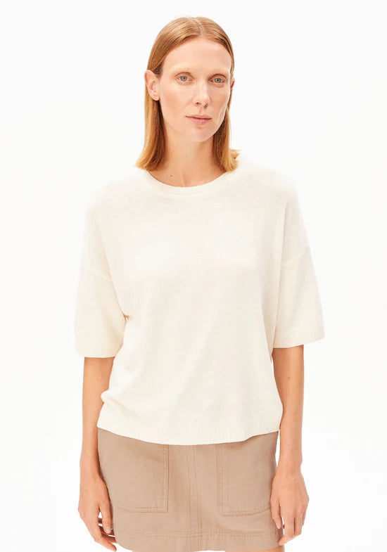 Fine knit short-sleeved jumper - Organic cotton blend