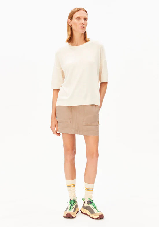 Fine knit short-sleeved jumper - Organic cotton blend