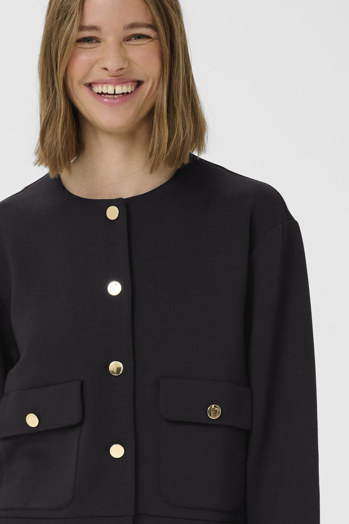 Veste noire femme à col rond, coupe classique et chic Gidal Vicent