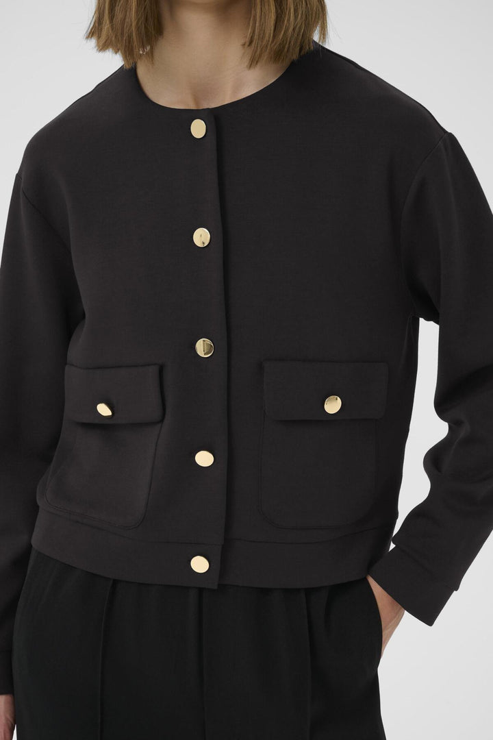 Veste noire femme à col rond, coupe classique et chic Gidal Vicent