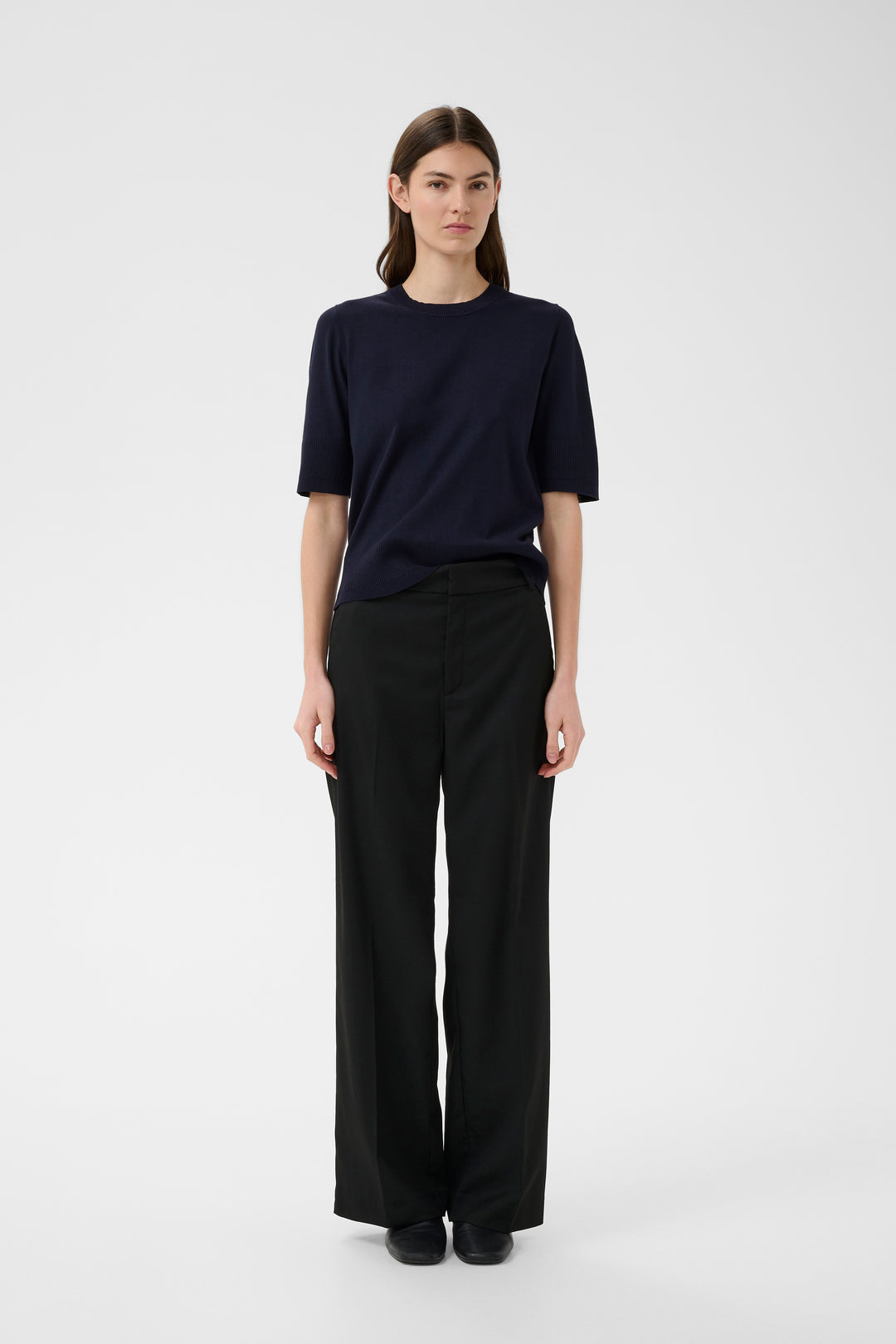 Pantalon à jambe large Cadie - Avec plis de structure et taille régulière