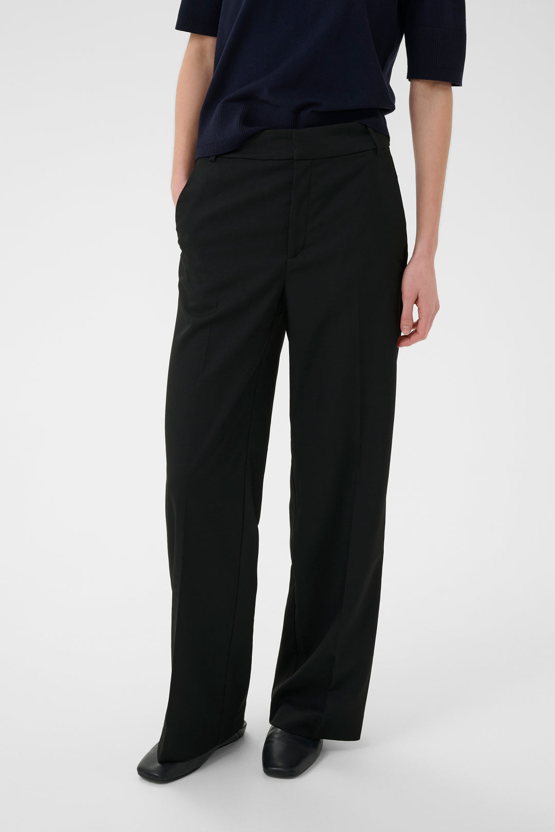 Pantalon à jambe large Cadie - Avec plis de structure et taille régulière
