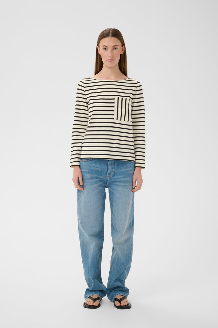 Chandail rayé Della – Coton doux avec poche frontale