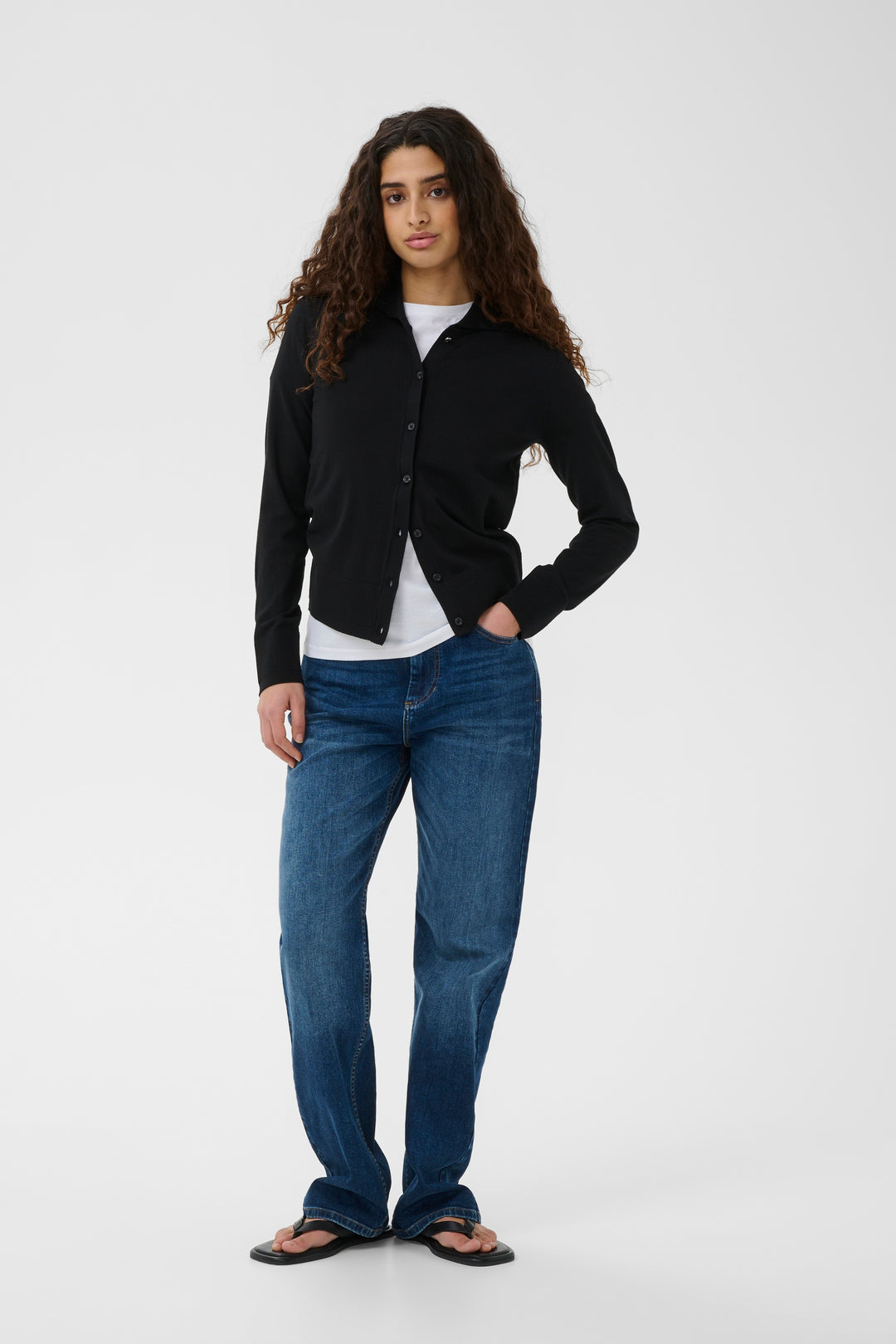 Cardigan classique boutonné Miko - Avec col polo et manches longues