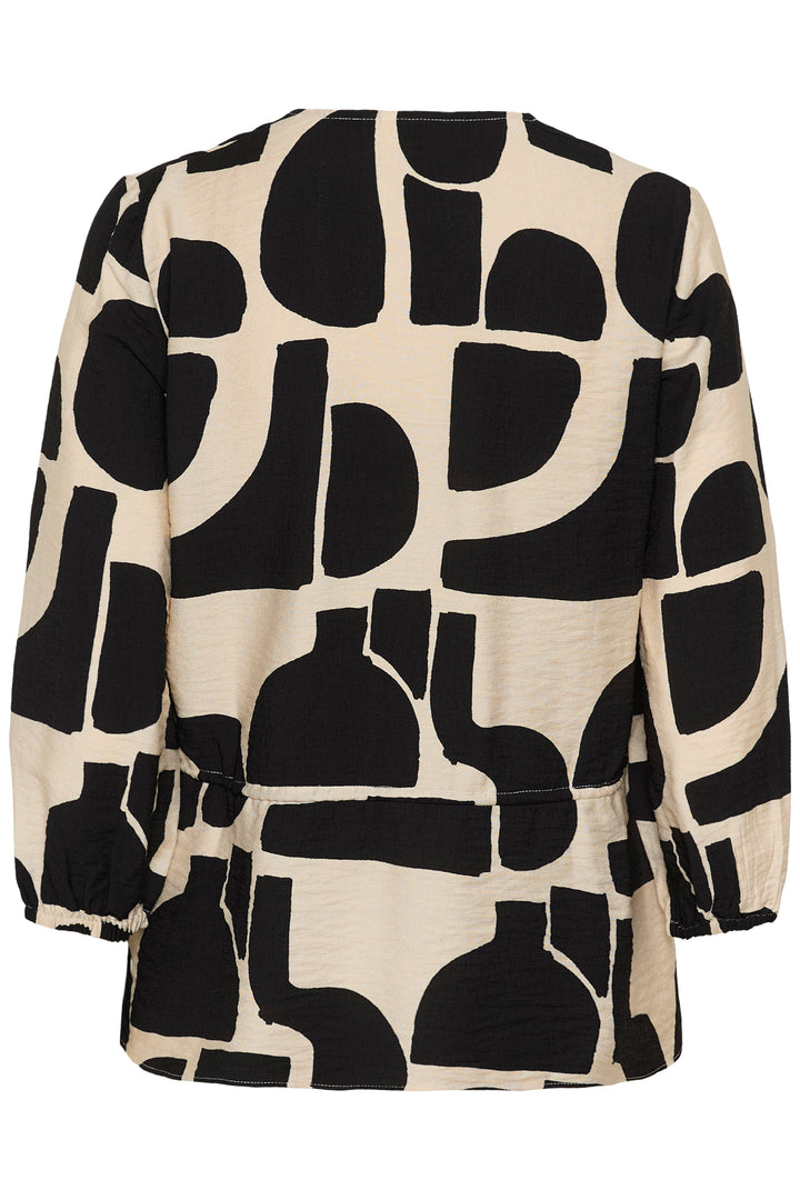 Blouse fluide Lynn - Imprimé à blocs noir et crème