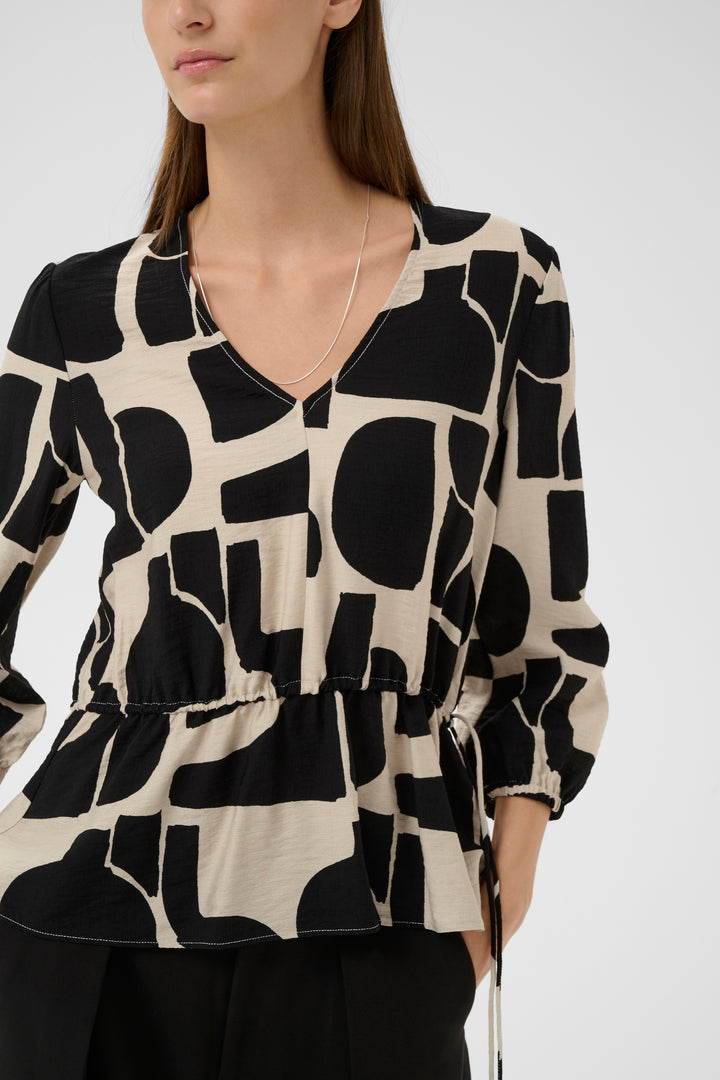 Blouse fluide Lynn - Imprimé à blocs noir et crème