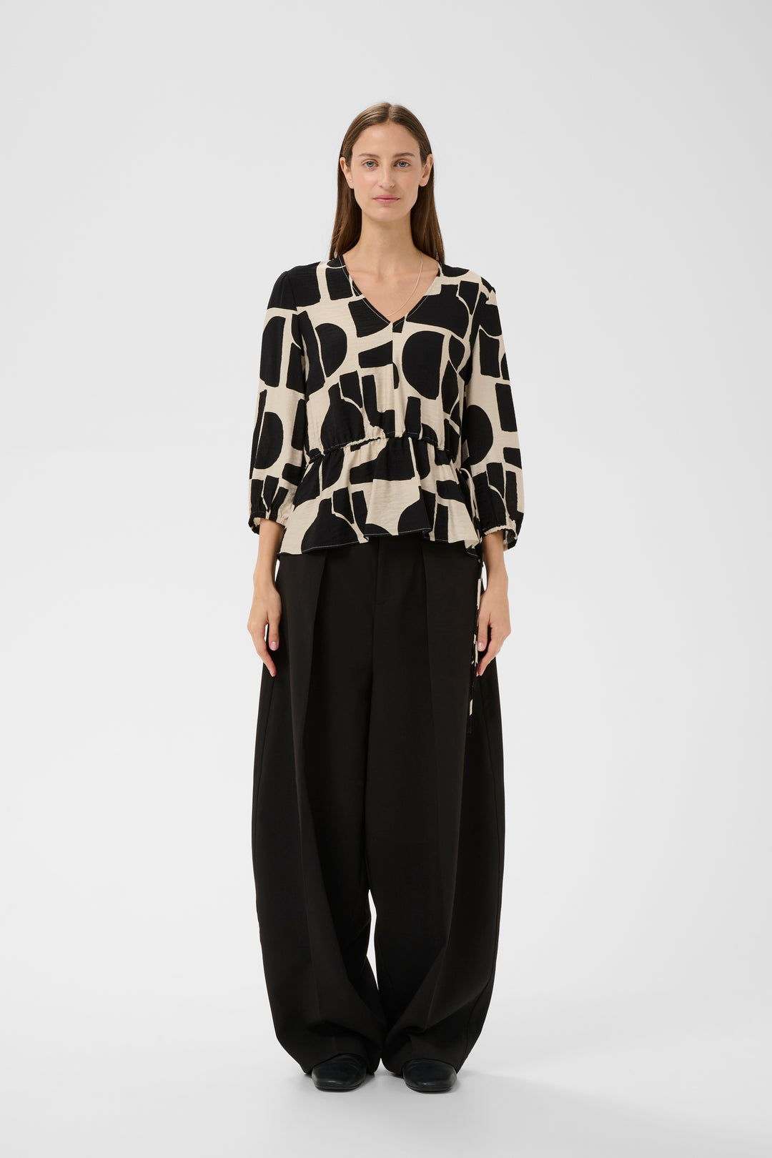 Blouse fluide Lynn - Imprimé à blocs noir et crème