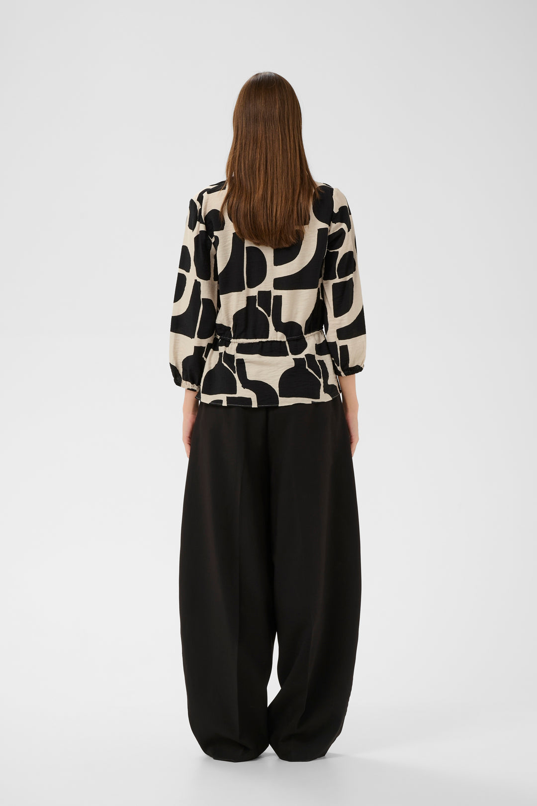 Blouse fluide Lynn - Imprimé à blocs noir et crème