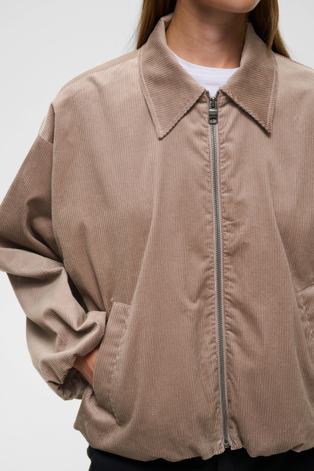 Veste zippé à manches longues larges Halima - Mélange de coton