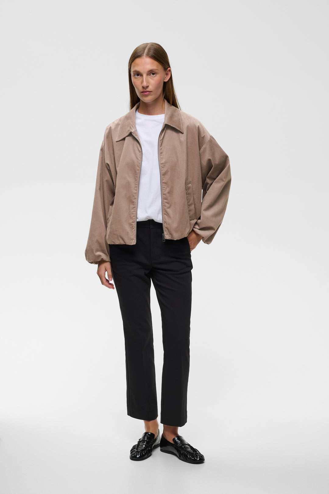 Veste zippé à manches longues larges Halima - Mélange de coton