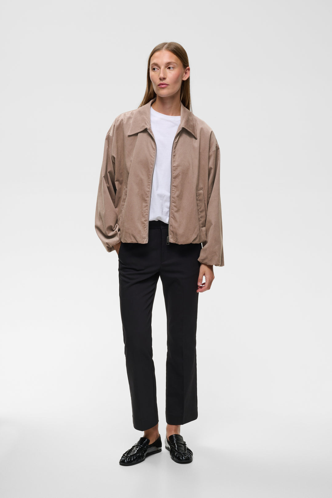 Veste zippé à manches longues larges Halima - Mélange de coton