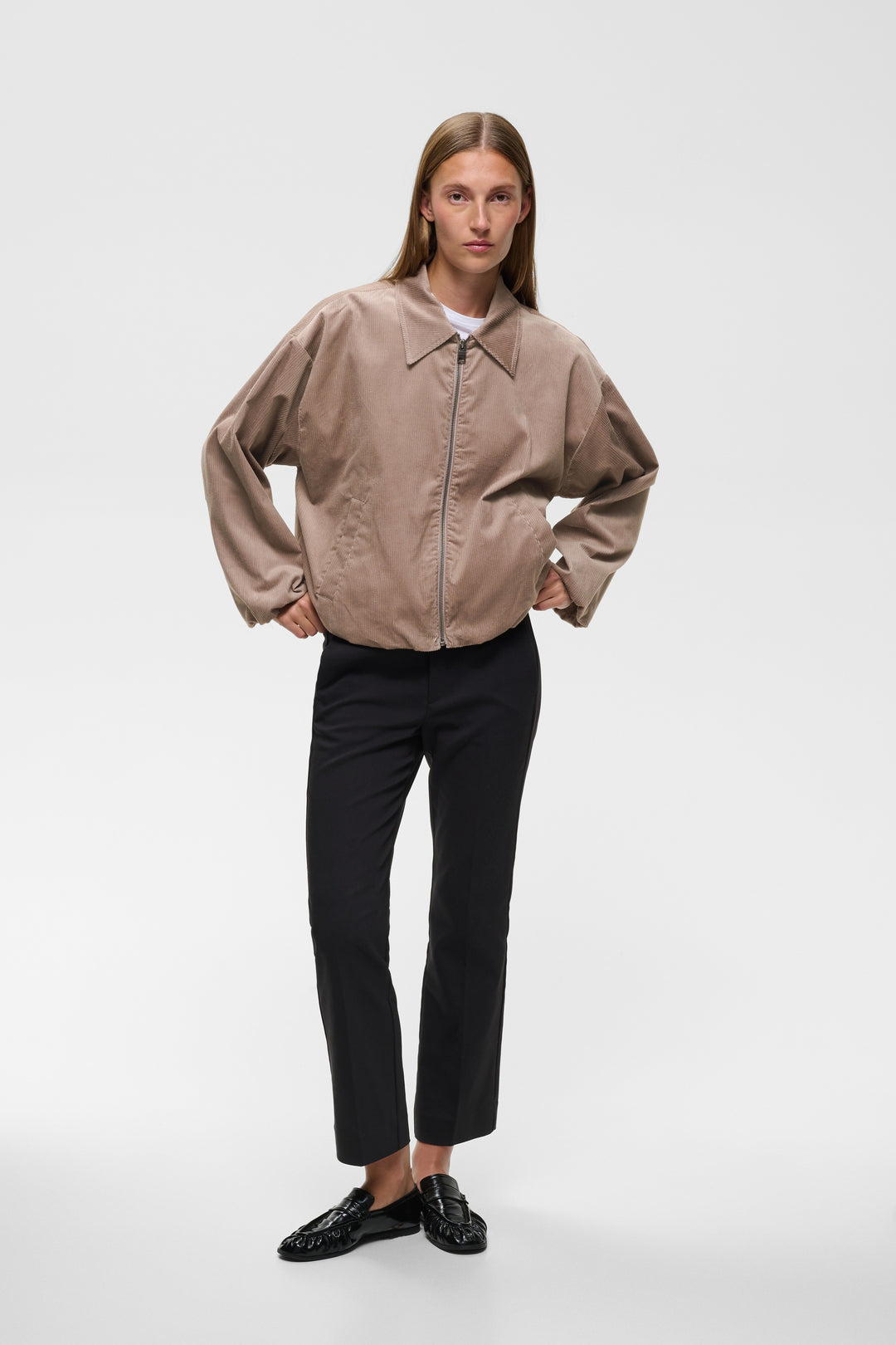 Veste zippé à manches longues larges Halima - Mélange de coton