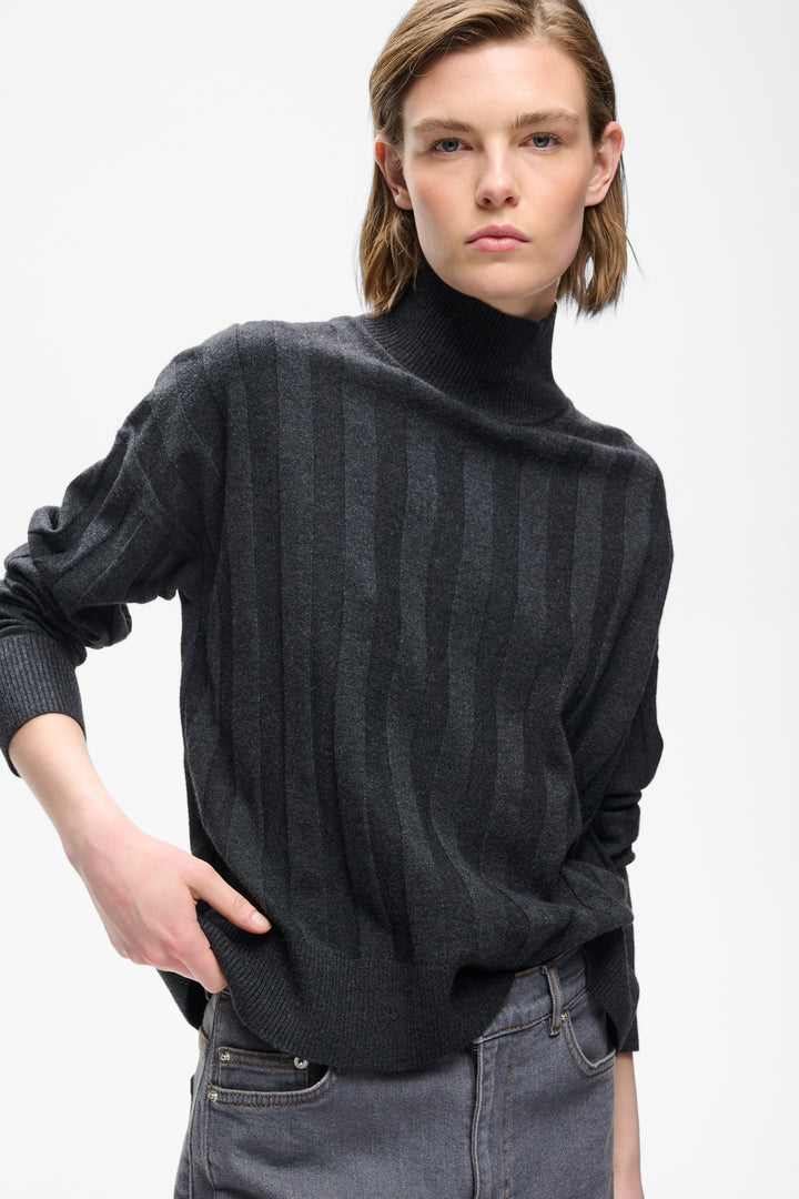 Chandail laine et cachemire Tess - Col montant et manches raglan
