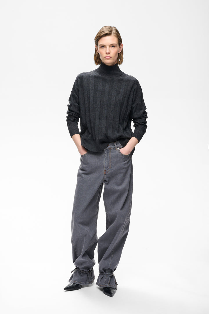 Chandail laine et cachemire Tess - Col montant et manches raglan