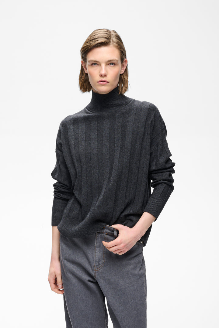 Chandail laine et cachemire Tess - Col montant et manches raglan