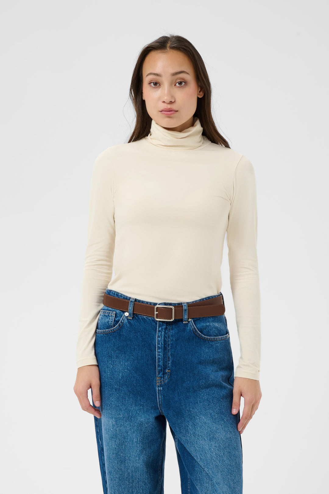 Haut ajusté en modal TENCEL™ et coton biologique Efinas - Encolure haute et manches longues