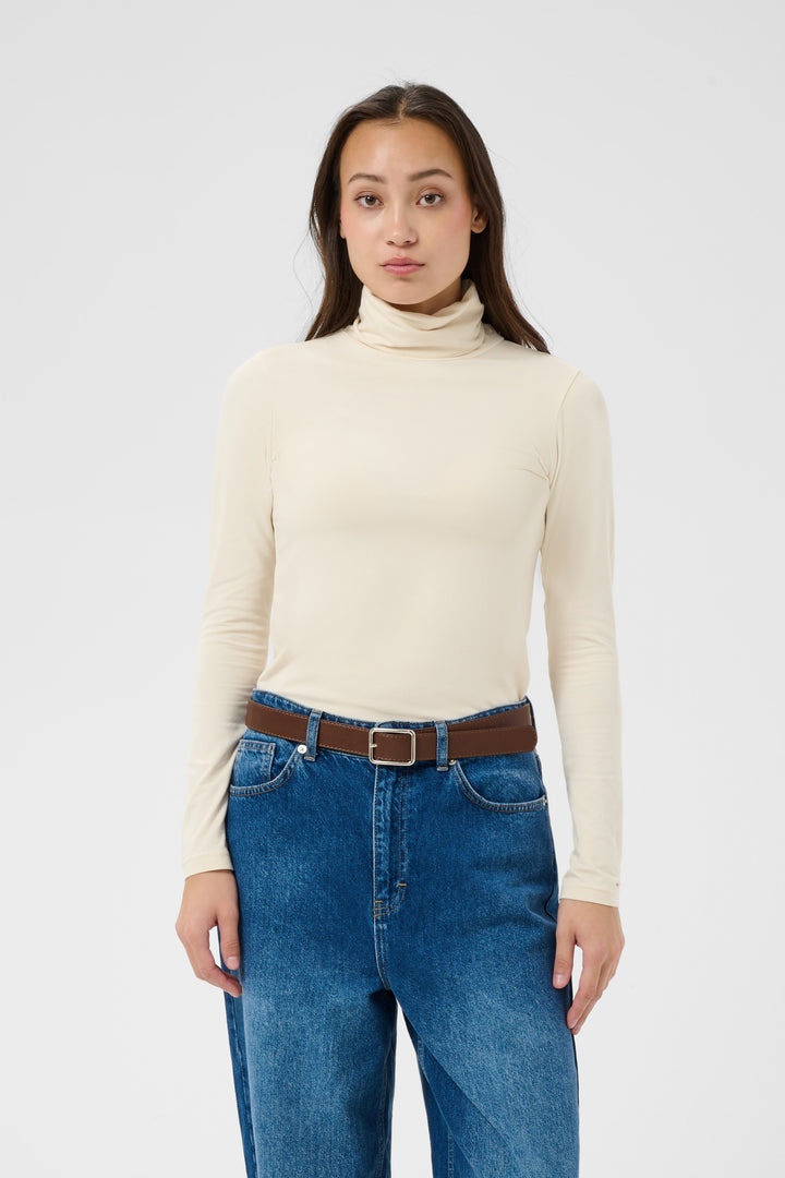 Haut ajusté en modal TENCEL™ et coton biologique Efinas - Encolure haute et manches longues