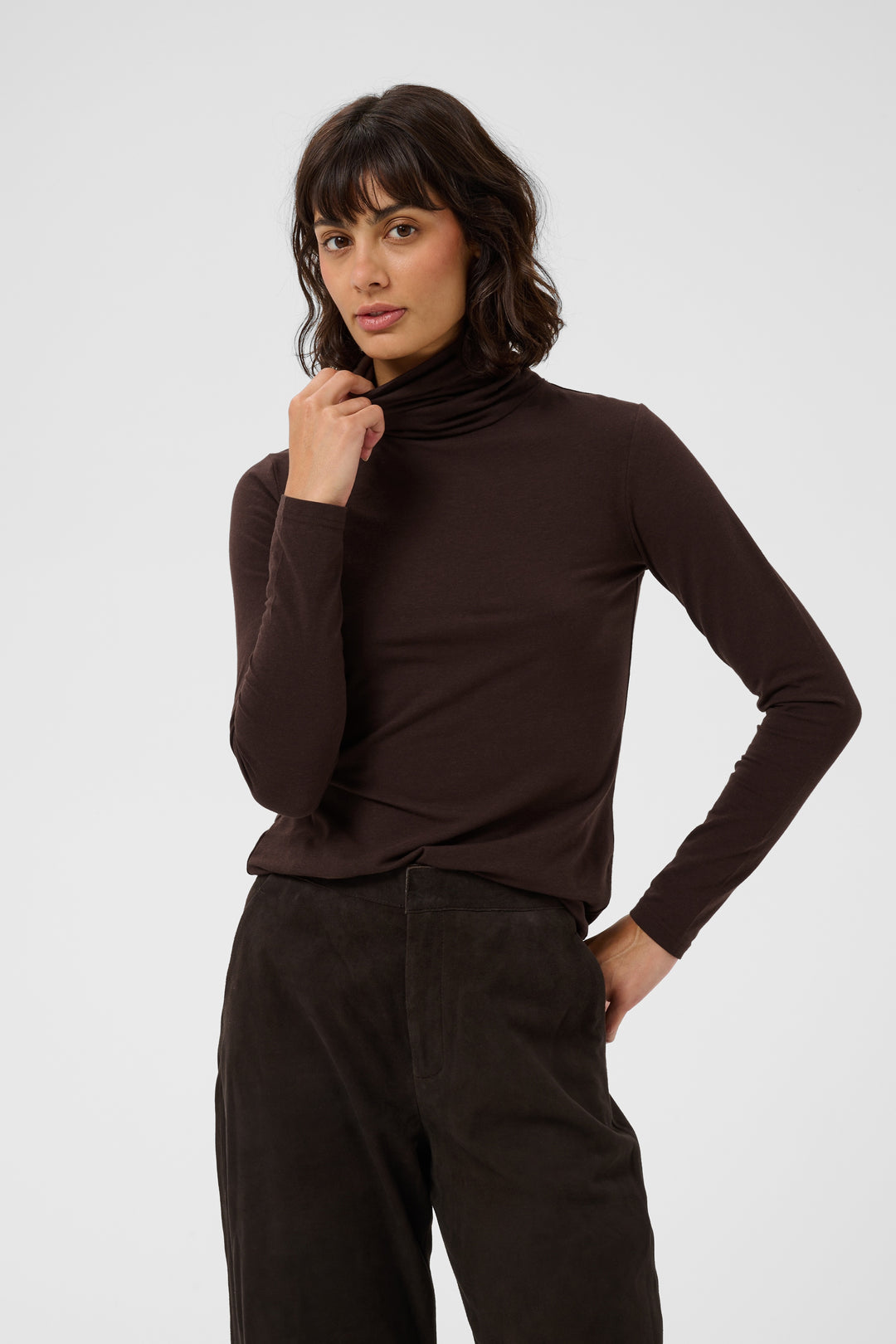 Haut ajusté en modal TENCEL™ et coton biologique Efinas - Encolure haute et manches longues