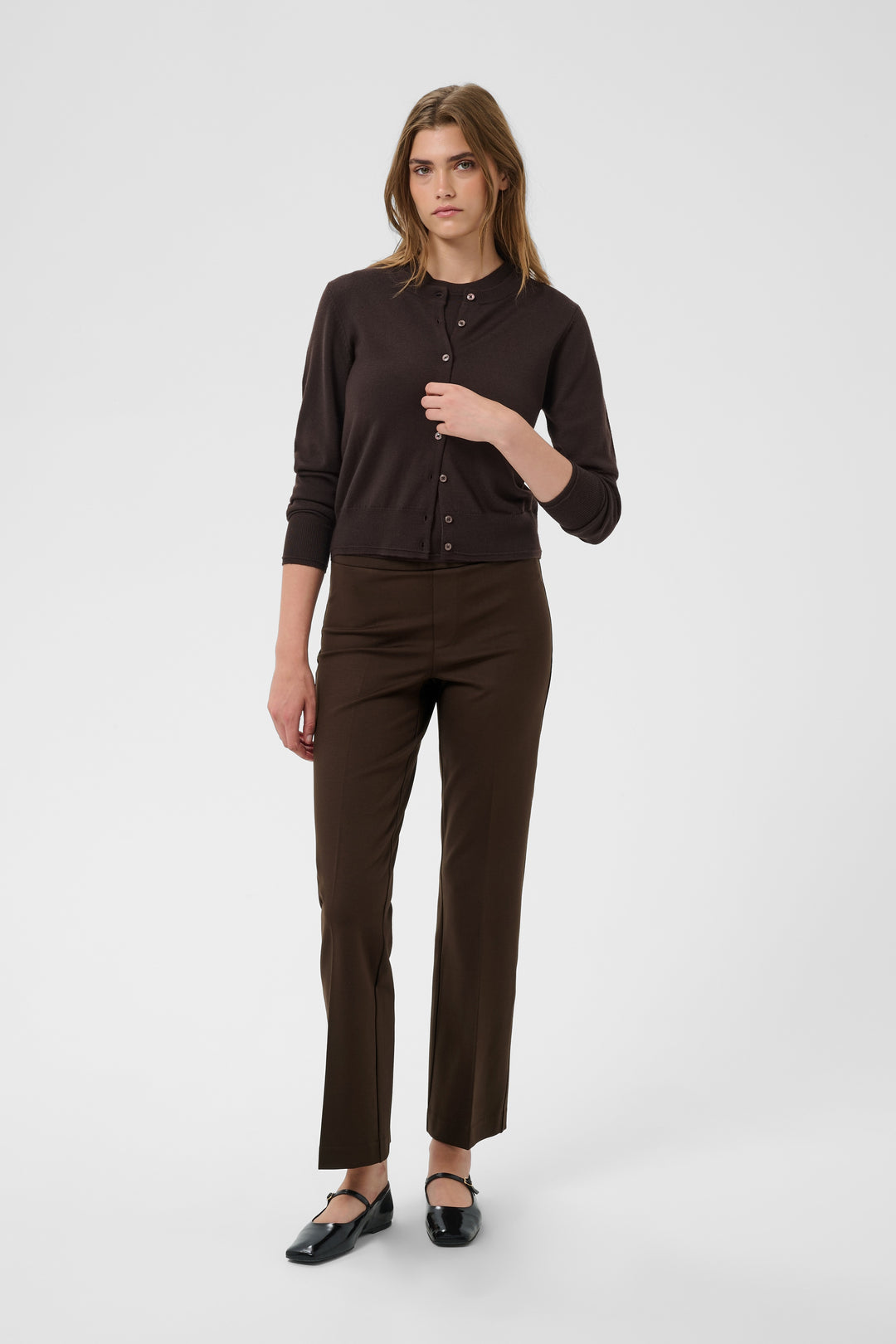 Pantalon à coupe droite en tricot extensible Ponta - Avec plis structurants et taille haute