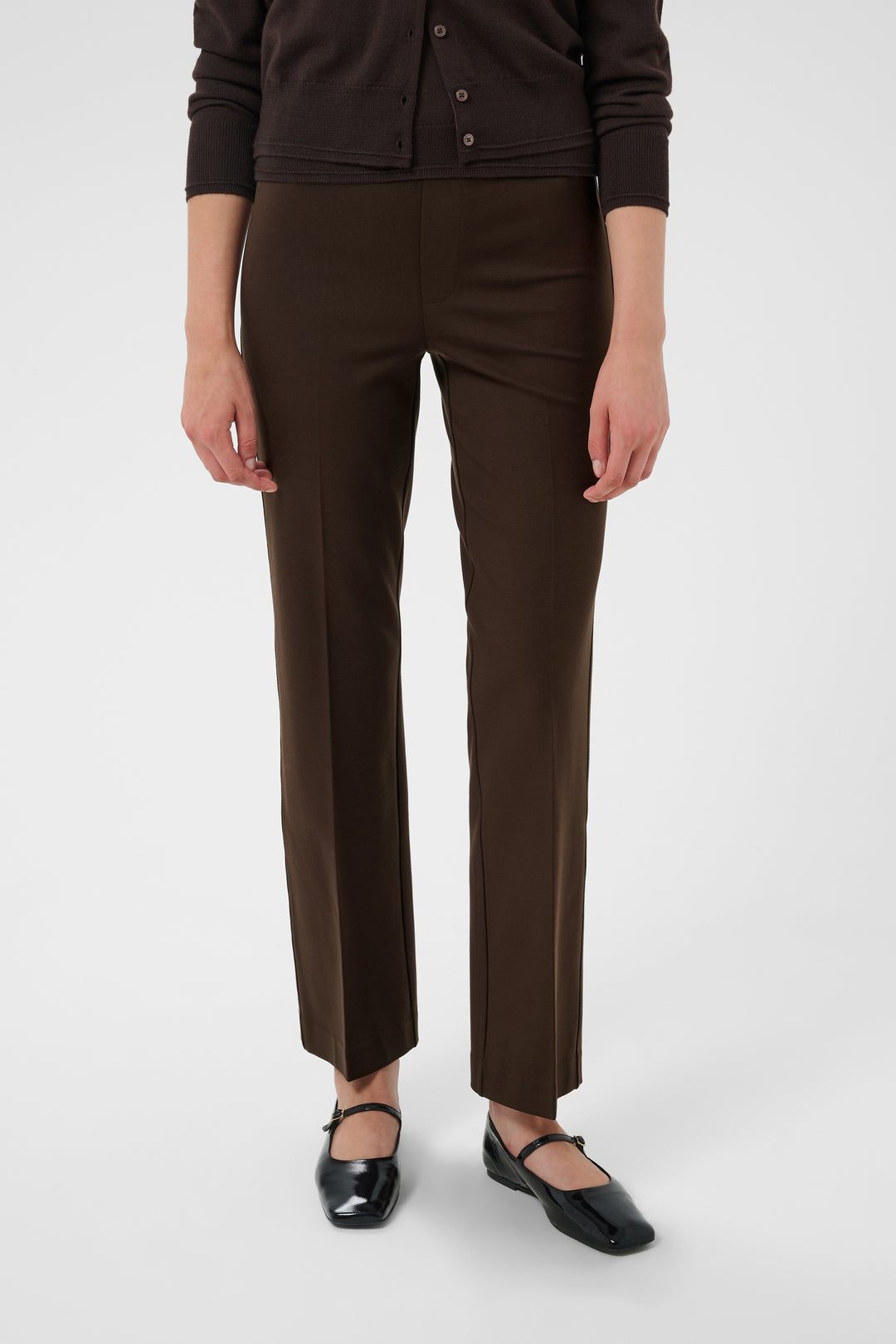 Pantalon à coupe droite en tricot extensible Ponta - Avec plis structurants et taille haute