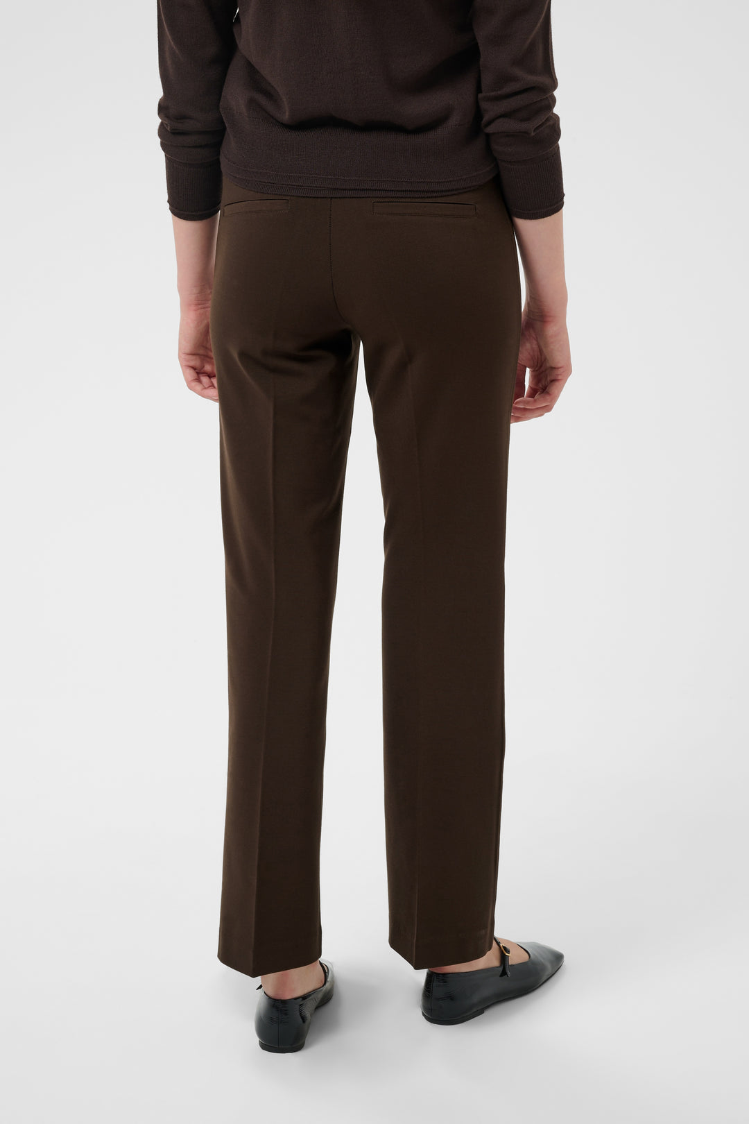Pantalon à coupe droite en tricot extensible Ponta - Avec plis structurants et taille haute