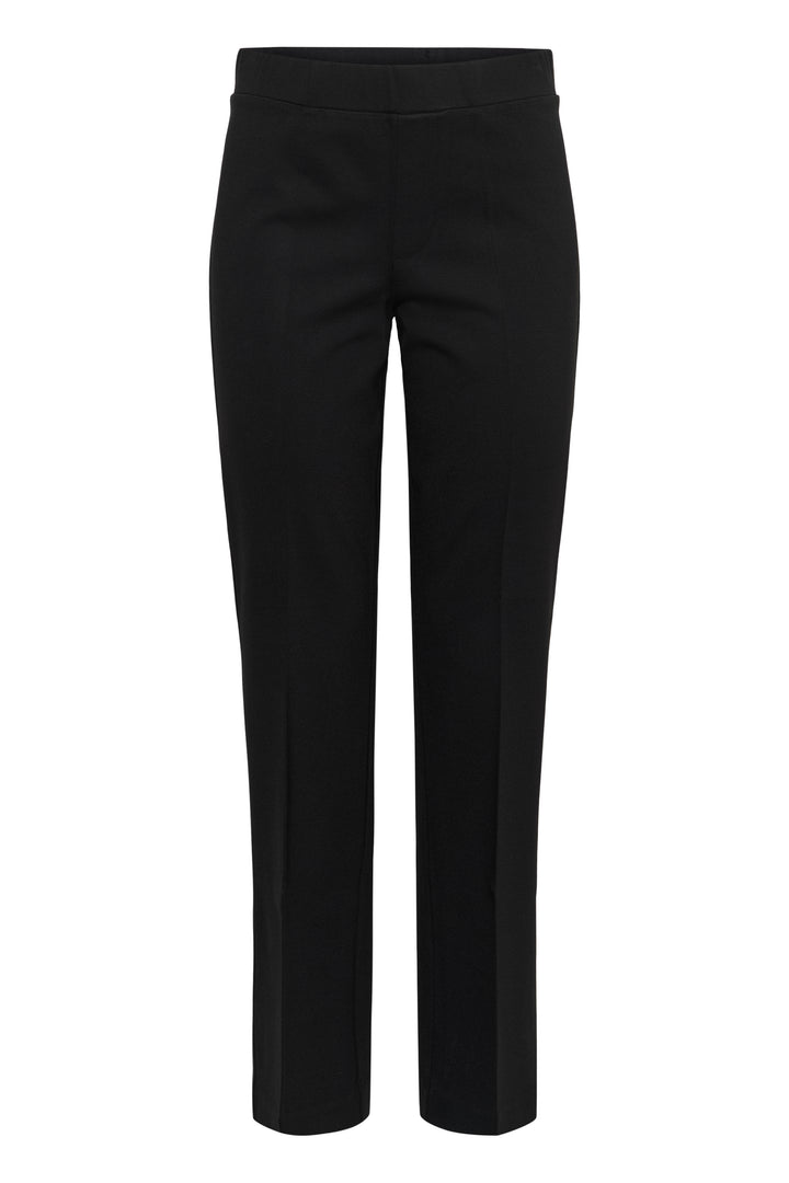 Pantalon à coupe droite en tricot extensible Ponta - Avec plis structurants et taille haute