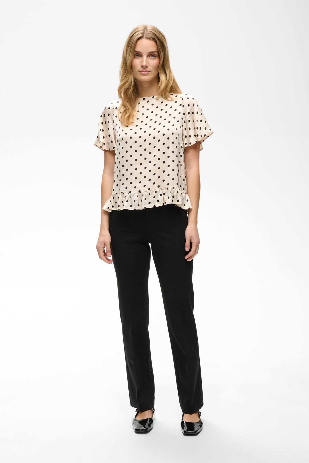 Pantalon à coupe droite en tricot extensible Ponta - Avec plis structurants et taille haute