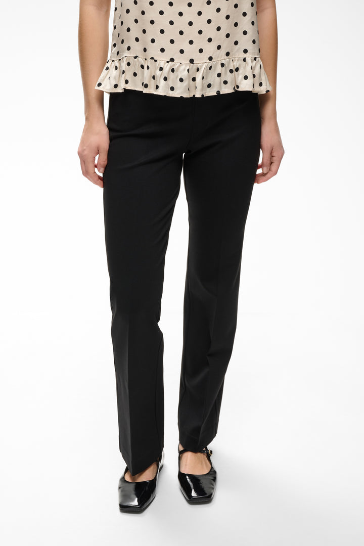 Pantalon à coupe droite en tricot extensible Ponta - Avec plis structurants et taille haute