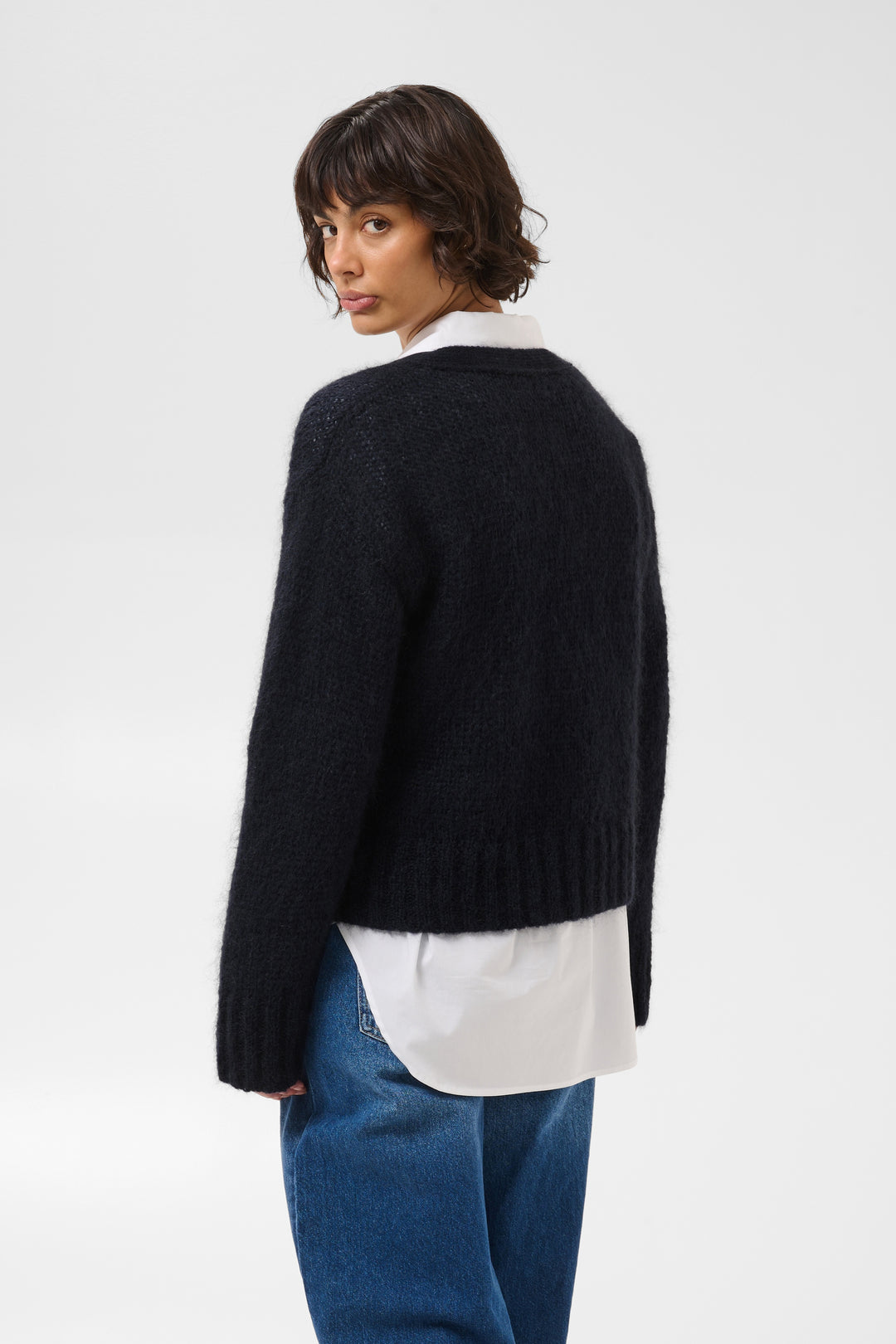 Cardigan en mohair mélangé certifié Zendaya - Boutonné à col en V