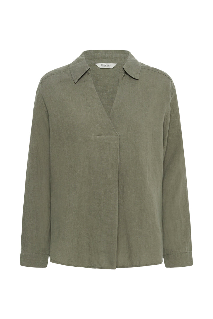 Blouse en lin Ayo – Col en V et coupe droite