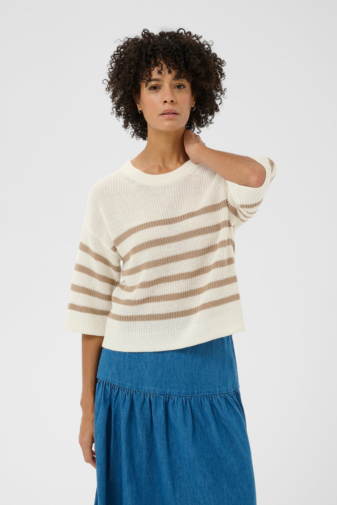 Chandail rayé en lin et coton Aliza - Tricot léger et respirant