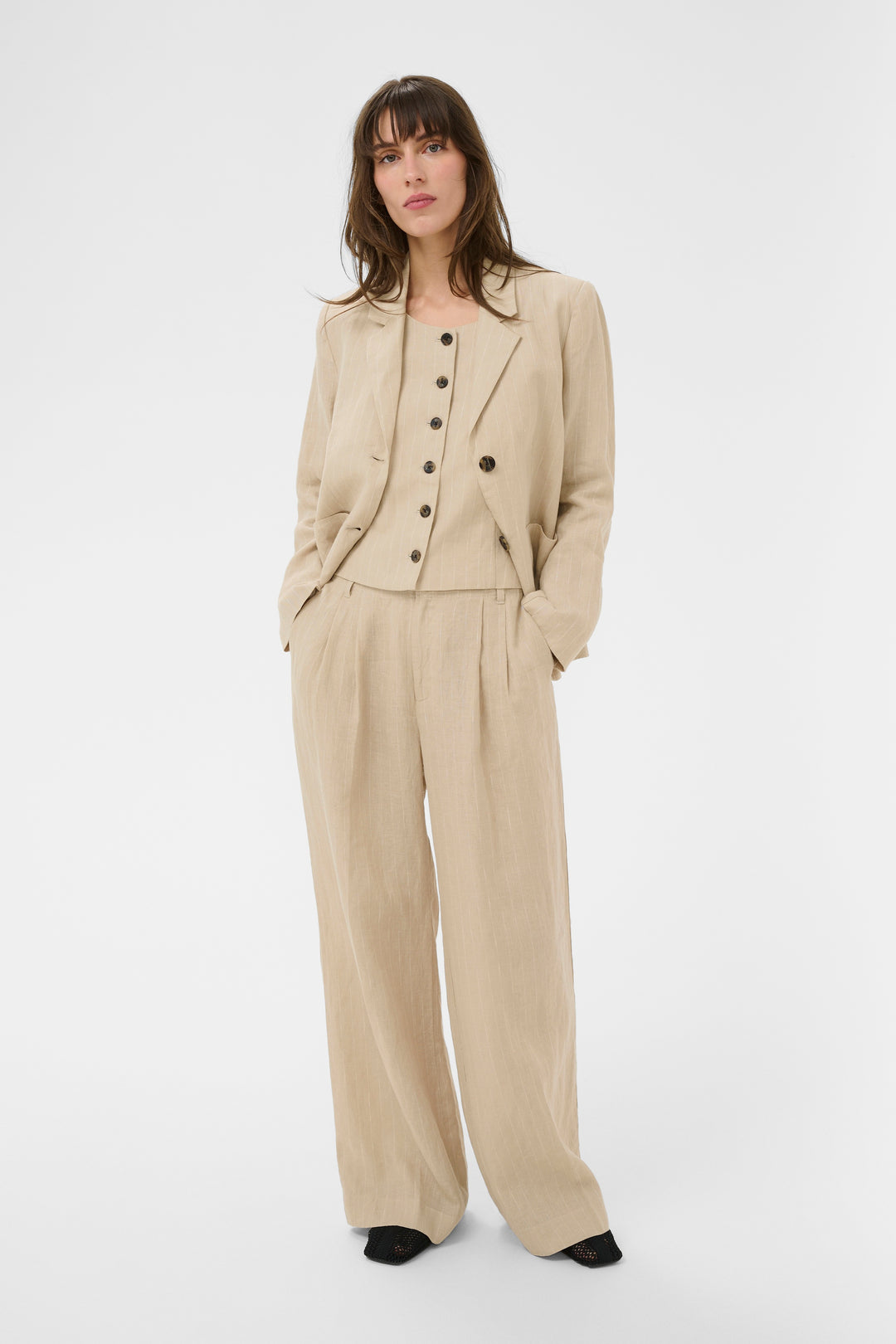 Pantalon en lin à rayures Aliya - Coupe droite et style décontracté